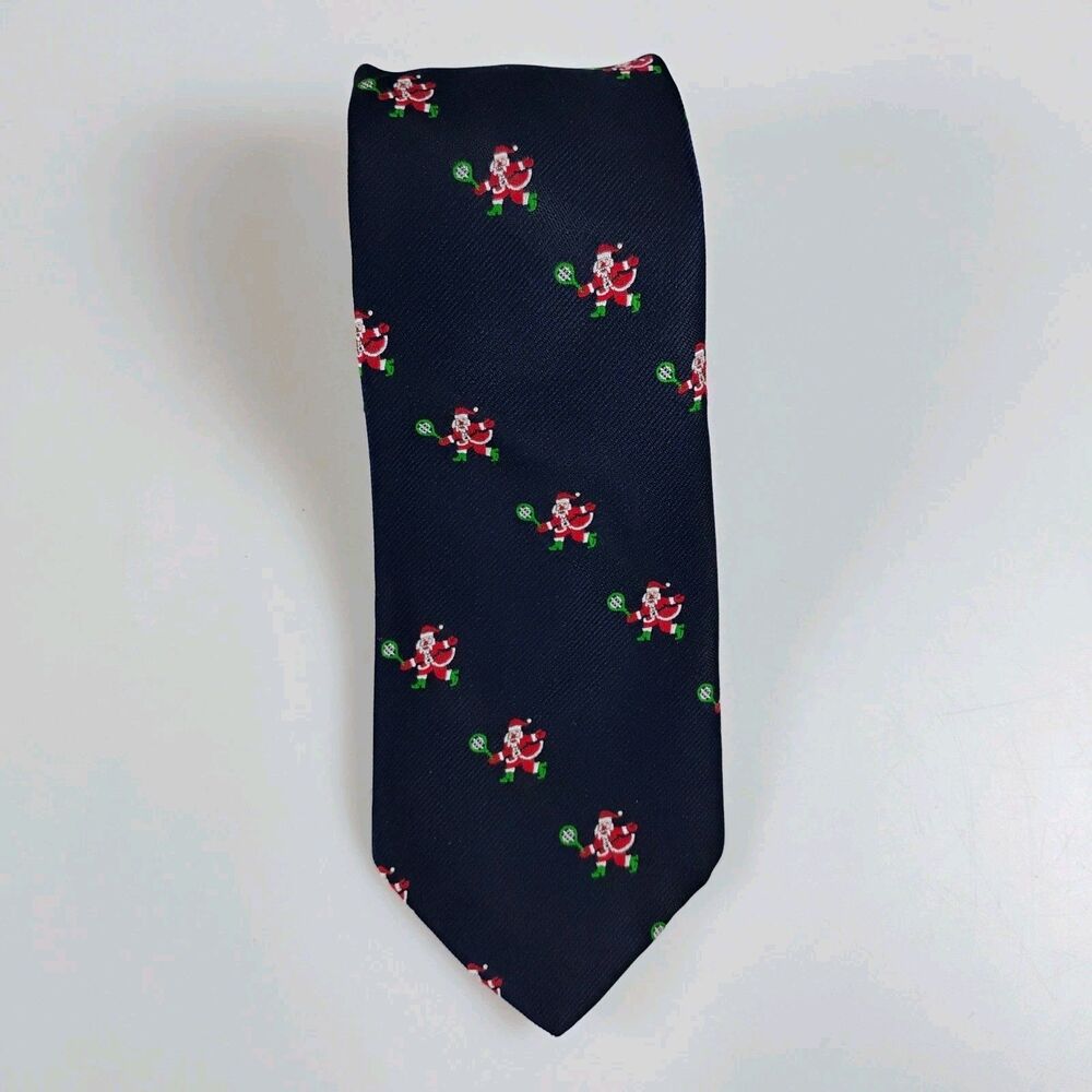Vintage Cape Cod Tennis Santa Claus Navy Blue Tie Silk Blend Made in USA 3.75"